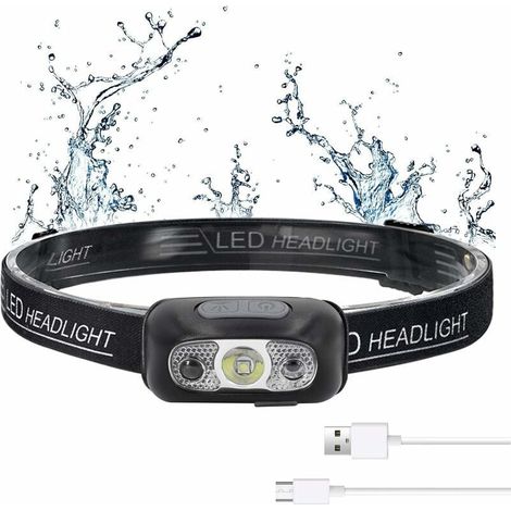 Lampada frontale a LED ricaricabile tramite USB, potente e super luminosa, 500 LM, 3 modalità di illuminazione, impermeabile IPX1, lampada frontale con sensore di movimento per bambini, corsa, lettura (1/5)