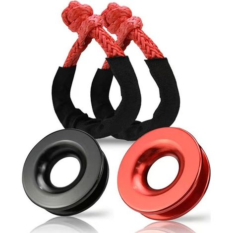 4 Pack (Red+Black) Recovery Ring Snatch Towing Hook Towing Ring Rescue Rope (1/4)