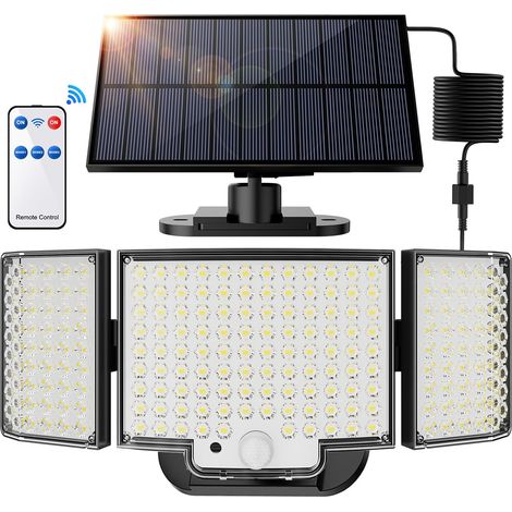 Lampe solaire d'extérieur avec détecteur de mouvement, applique murale triple 234 LED avec télécommande, projecteur solaire à 270°, étanche IP65 (1 pack - lumière froide)