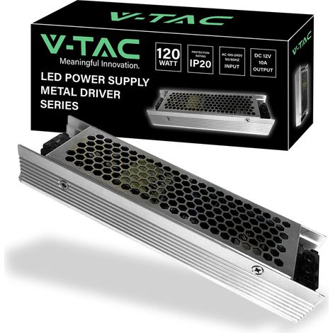 V-TAC Alimentatore per Strisce LED Professionale 120W 12V 10A - Trasformatore in Metallo per Apparecchiature Elettroniche, Telecamere, Schermi - Ultra Sottile - AC:85-265V (1/5)