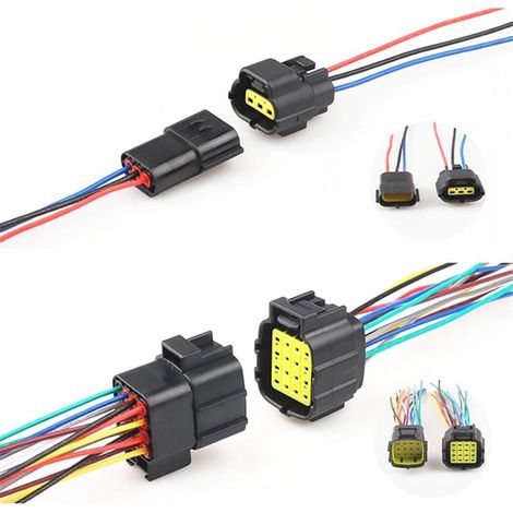Connecteur Électrique Étanche - Prise Et Fiche 3 4 6 8 10 12 16 Broches - Pour Véhicules Moto Voiture Camion - 18 AWG 15 cm (1/5)