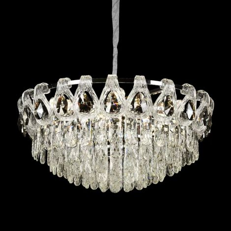 Lustre Cristal 9XE14 Diametre 50 Chrome Brillant Hauteur Reglable