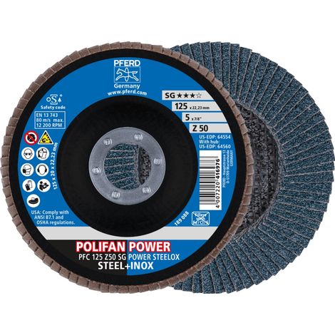 PFERD TOOLS POLIFAN POWER Fächerscheibe PFC 125x22,23 mm konisch Z50 Leistungslinie SG STEELOX für Stahl/Edelstahl 10 Stk (1/5)