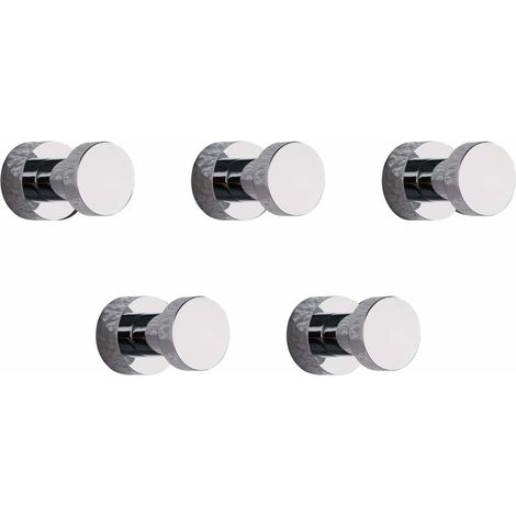 Wall Hooks, Towel Hooks for Bathroom, Kitchen, Door, Wardrobe and Cupboard, 5 Pack, Brass (Chrome) (1/5)