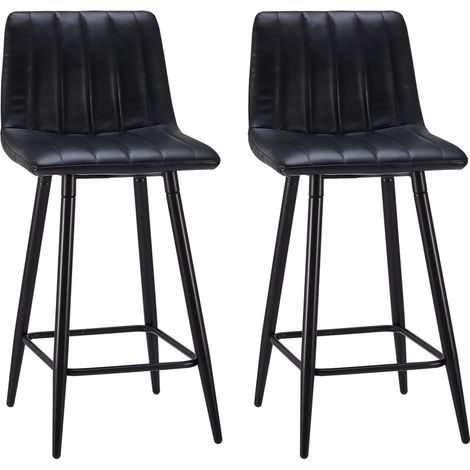 Bar Stools Set of 2 Faux Leather Padded Bar Chairs with Backrest and Metal Legs,Industrial Barstools for Home Kitchen Counter Black (1/5)