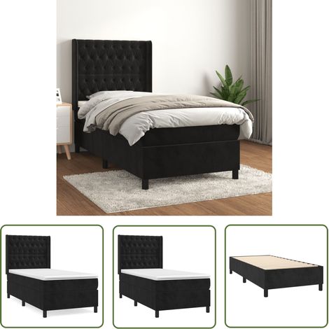 The Living Store Sommier à lattes de lit avec matelas Noir 90x200 cm Velours - Lit Double - Lit Capitonné - Lit Velours - Literie - Chambre À Coucher (1/5)