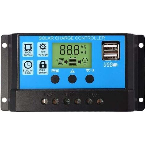 Controlador de carga PWM para paneles solares, XU, 12V/24V, 30A, pantalla LCD, doble puerto USB, AAFGVC --Crezuo