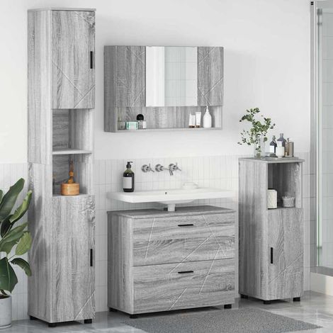 Badezimmermöbel-Set 4 pcs Graues Sonoma Sperrholz und Metall vidaXL (1/5)