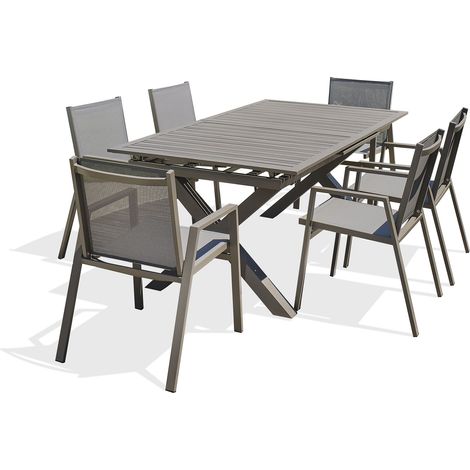 FLORIDE - Conjunto de comedor de jardín 6 plazas de aluminio cuarzo - DCB GARDEN
