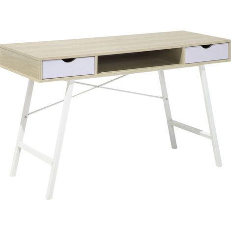 Escritorio de oficina madera clara y blanco 120 x 48 cm 2 cajones escandinavo Clarita (1/5)