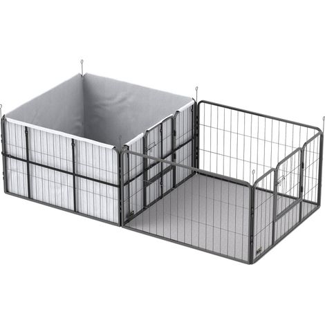Parc pour chiots modulable avec 7 panneaux, 2 zones, tapis lavable et toile Oxford imperméable, en tissu noir, 203 x 102 x 60 cm  CHICFURN (1/5)