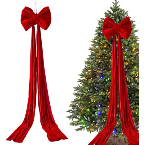 Nœud pour Cime De Sapin Décorations en Velours Ornement Noeud De Pour Sapin De Noël Pour Extérieur Intérieur Clôture Devant Escalier Arrière-Plan Maison Fête (1/5)