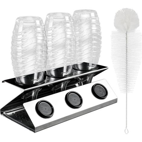 Soporte para Sodastream Crystal/Emil, acero inoxidable, bandeja de goteo + cepillo + bandeja de goteo de silicona (1/5)