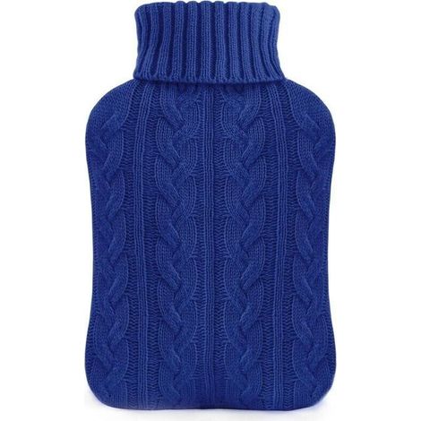 Bouillotte avec housse - Housse en tricot doux premium - Grande bouillotte 2L, bleu marine (1/4)