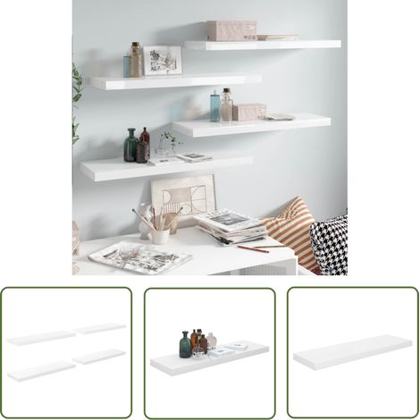 The Living Store Étagère murale flottante 4 pcs Blanc brillant 80x23,5x3,8cm MDF - Étagère Murale - Étagères Murales - Rangement Mural - Décoration Murale - Meuble Blanc (1/5)