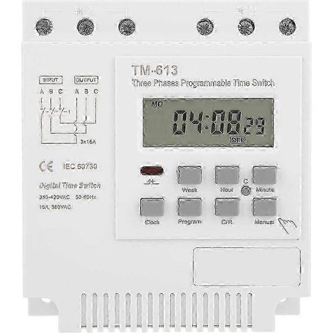 Relais temporisé programmable TM-163 380 V / 50-60 Hz 16 A, minuterie hebdomadaire, interrupteur d'alimentation, minuterie triphasée, horloge numérique intelligente (1/5)