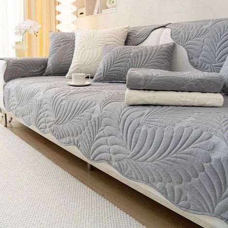 Housse de canapé - AUCUNEARY - 70 x 180 cm - Velours - Antidérapante - Gris (1/4)
