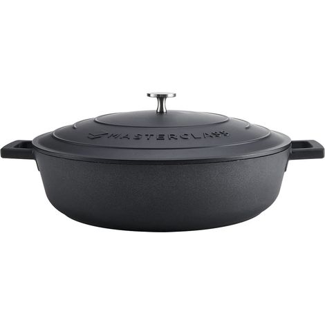 MasterClass Casseruola bassa con coperchio, casseruola da forno a tavola, ultraleggera, conduzione ottimale del calore, 5 litri, nero (1/5)