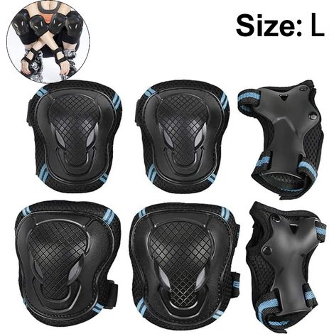 Protections Genou Et Coude - Coque PE Renforcée - Maille Respirante - Ajustable Velcro - Pour Roller, Skateboard, Vélo, Trottinette - Lot De 6 Pièces (1/5)