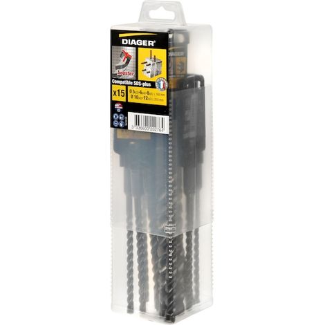 Coffret de 15 forets béton SDS-PLUS BOOSTER-PLUS ref.5019A - DIAGER
