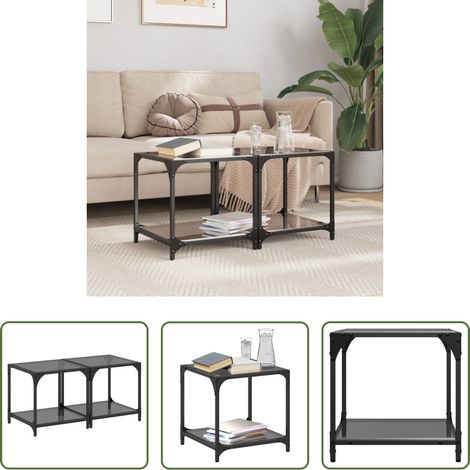 Verre noir - Tables basses avec dessus en verre noir 2 pcs 40x40x40 cm acier (1/5)