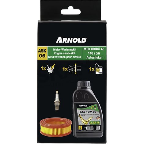 Kit Entretien Tondeuse Arnold. Pour Moteurs Mtd Thorx 45 ( 140 Cc, Avec Starter Automatique ). Composé De : 1 Bidon D'huile Sae