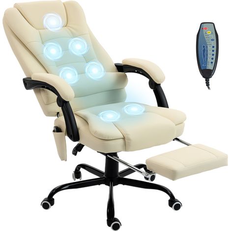 Fauteuil de bureau massant beige télécommande confort réglable hauteur dossier inclinable bureau télétravail ergonomique