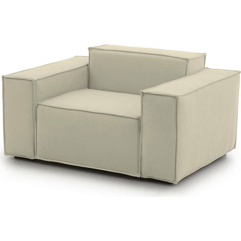 Talamo Italia - Poltrona Leonia, Poltrona da salotto, 100% Made in Italy, Poltroncina relax in tessuto imbottito, Cm 140x95h70, Beige