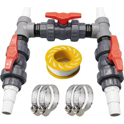 Swimming Pool Diversion Kit Swimming Pool Heater Connection Kit with Ball Valves PVC 50mm Tee Fittings Flexible Pipe Connectors 32mm/38mm Clamps and Adhesive (1/5)