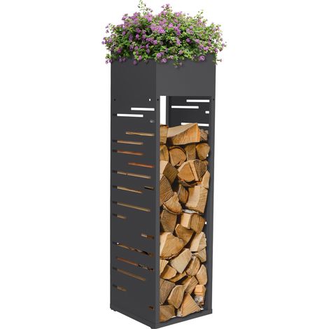 ML-Design Scaffale Legnaia da Interno Portalegna in Metallo con Fioriera Ripiano da Esterno per Legna da Ardere con Design Moderno a Griglia Contenitore Spaccalegna in Acciaio Antracite 30x30x111 cm (1/5)