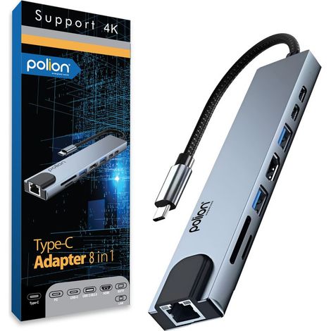 Hub USB-C + 2 ports USB-A + 2 ports USB-C + RJ45 + HDMI + lecteur de cartes SD/TF (1/5)