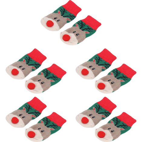 Lot de 5 paires de chaussettes de Noël pour chiens, motif élan tendance, anti-salissures, extensibles et chaudes, protège-pattes pour chiens, chats et autres animaux de compagnie, taille L. (1/5)
