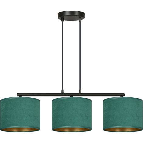 Lampadario 3 Luci Hilde In Acciaio Nero E Paralumi In Tessuto Verde (1/5)