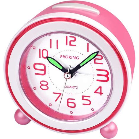 Réveil analogique classique pour enfants, silencieux avec aiguilles, veilleuse LED rose pour garçons et filles, sans tic-tac, cadran lumineux, cadeau idéal bébé. (1/5)