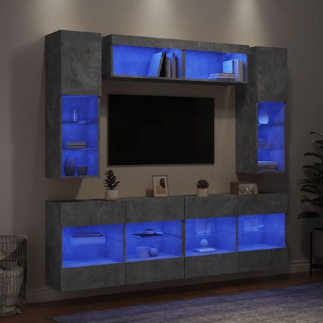 6 Piece TV Wall Cabinet Set with LED Lights Concrete Grey vidaXL
