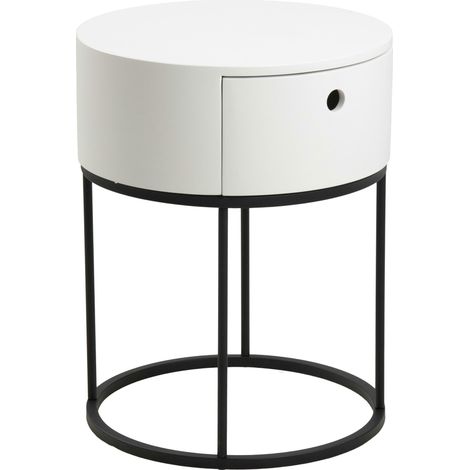 Table de chevet ronde Polo blanche avec tiroir et base en métal (1/5)