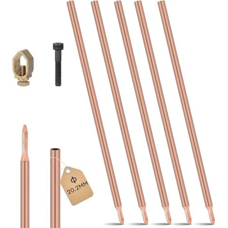 x 1 m Erdungsstäbe, φ20,2 mm Kohlenstoffstahl, 0,2 mm Rotkupferbeschichtung, Erdungsstab mit Klemme und Antriebsschraube