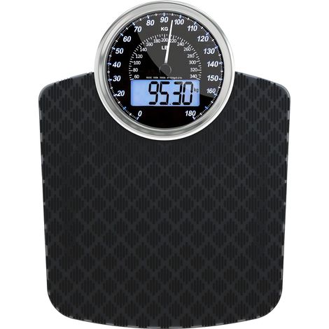 Hybrid Pèse-Personne - Analogique & Digital, Précis jusqu'à 180 kg Lisez votre poids sur cadran analogique et LCD en même temps. Large plateau, 3 piles AAA incluses, prêt à l'emploi. (1/5)