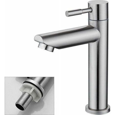 Cold Water Only Bathroom Faucet, Durable Copper Chrome Finish Basin Mixer Tap, Hand Wash Basin Faucet with Removable Aerator Cartridge for Easy Cleaning or Replacement (1/4)