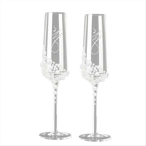 Élégant pearl crystal champagne verres avec cursive script, handcrafted transparent glassware pour mariage, bridal (1/5)