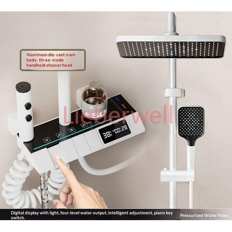 Système de douche en laiton massif avec thermomètre numérique intelligent, ensemble complet pour usage domestique, ensemble de pommeaux de douche à eau claire (1/5)