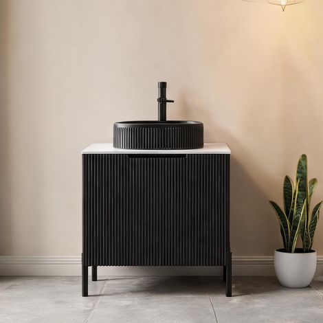 Meuble sous vasque 76 cm avec vasque céramique noire et plan (1/5)