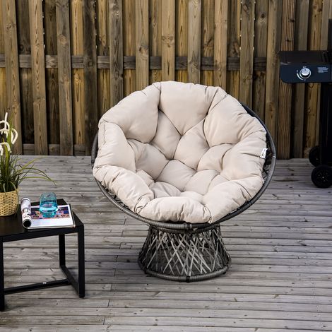 Fauteuil rond jardin papasan pivotant grand confort Ø coussin fourni polyester résine tressée crème 97x90 cm