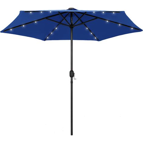 Parasol avec LED - Parasol de Jardin Parasol droit et mât en aluminium 270 cm Bleu azuré BV939984 - BonneVie (1/5)