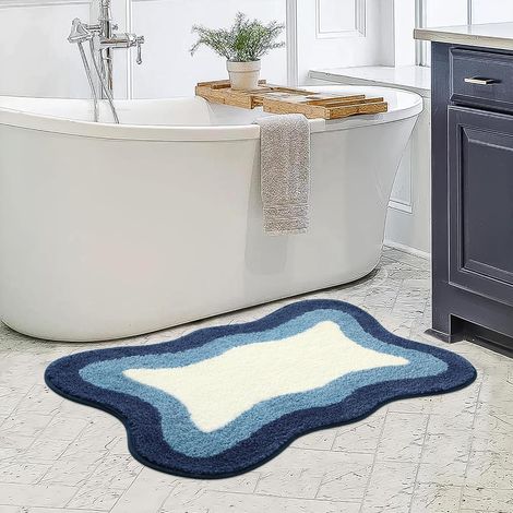 Tappeto da bagno blu, 50x80 cm, morbidissimo, antiscivolo, in microfibra, assorbente, lavabile, ideale come tappeto per doccia, zerbino o moquette per pavimenti, vasche da bagno e docce. (1/2)