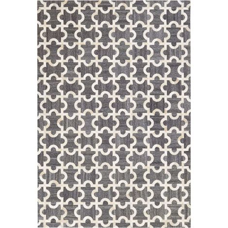 Tapis en Cuir et Tissu Patchwork Gris et Beige 160 x 230 cm Motif Puzzle Accessoire Parfait pour Intérieur Rétro Scandinave et Moderne Beliani (1/5)