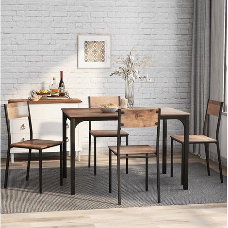 Set tavolo e sedie, tavolo da pranzo con 4 sedie, 108 x 65 x 75 cm, marrone DESVIAE (1/5)