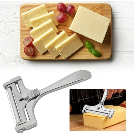 Trancheuse À Fromage - Rouleau Et Fil De Coupe En Acier Inoxydable - Épaisseur Réglable Par Inclinaison - Aluminium Et Acier Inoxydable - Design Rétro Argenté - 1 Pièce (1/5)