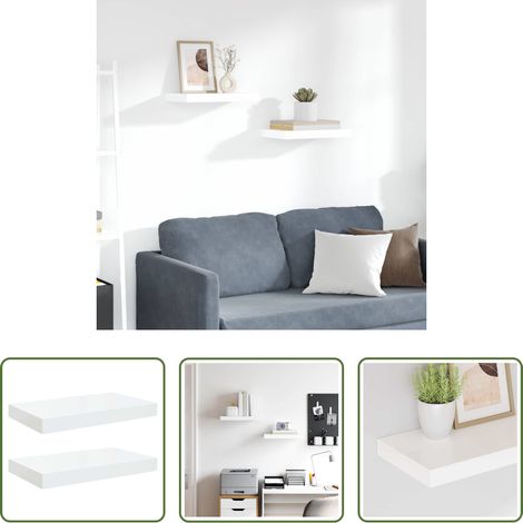 Wandregal - Schweberegale 2 Stk. Hochglanz-Weiß 40x23x3,8 cm MDF (1/5)