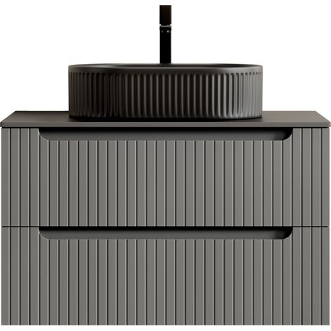 Mobile bagno sospeso 80 cm con 2 cassetti, lavabo ovale nero, top sinterizzato MODENUIT (1/5)